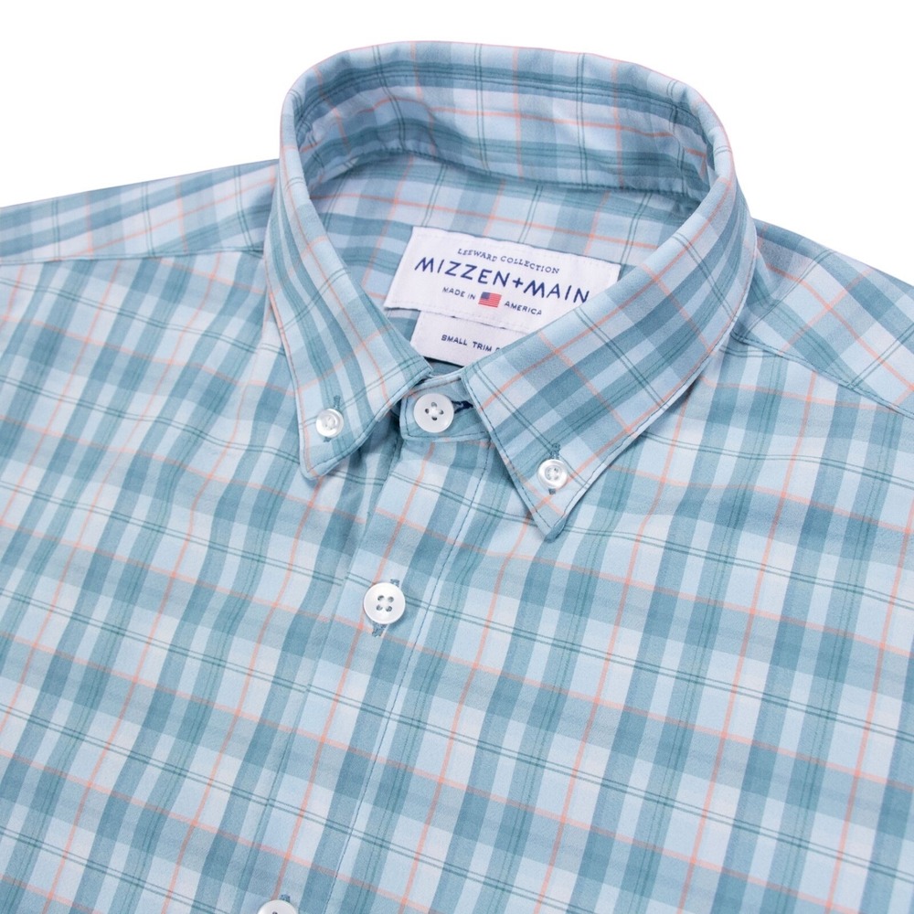 Mizzen + Main Leeward Trim Fit Shirt Mens Small Short Sleeve Green Plaid‎ Poly
